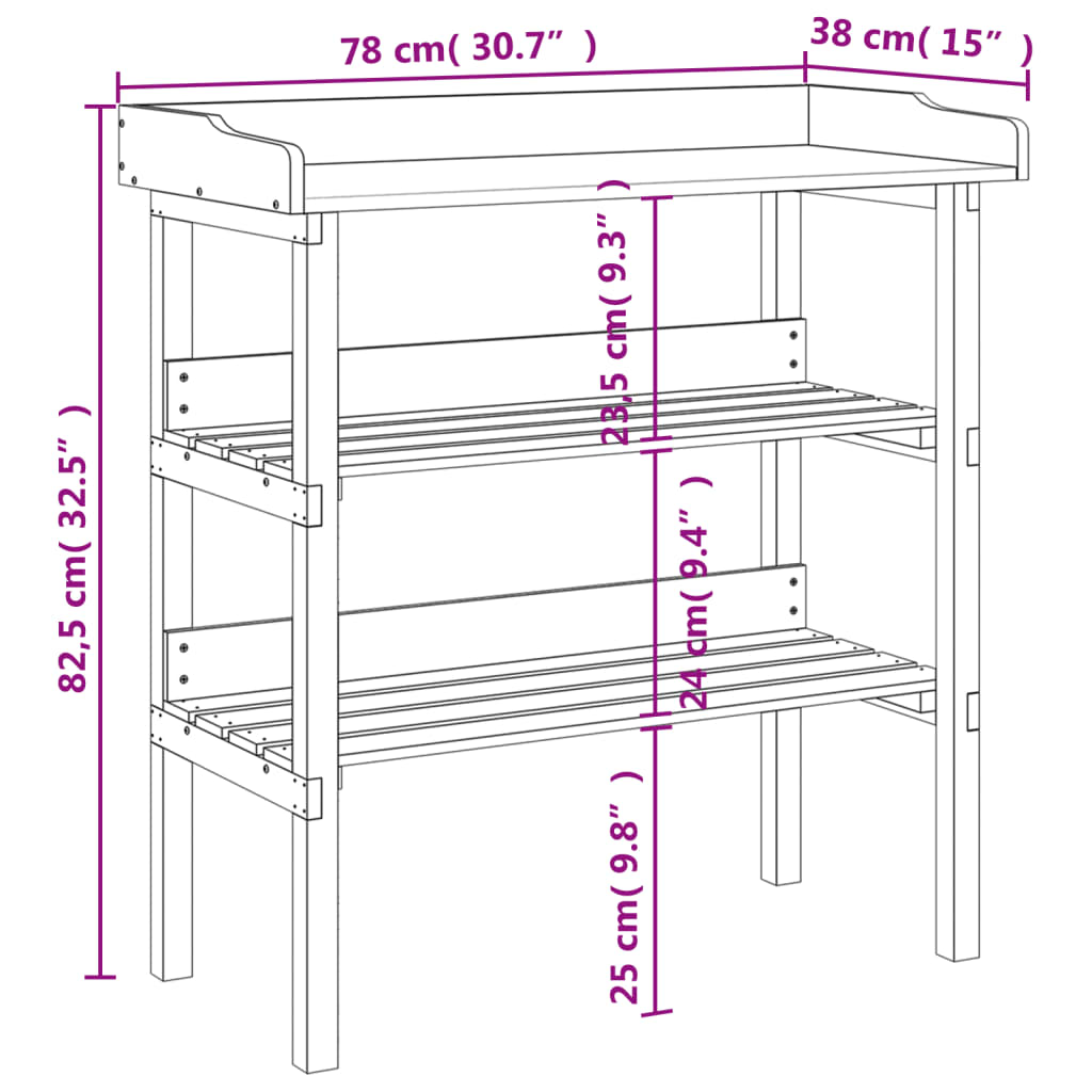 Plantentafel met schappen 78x38x82,5 cm massief vurenhout