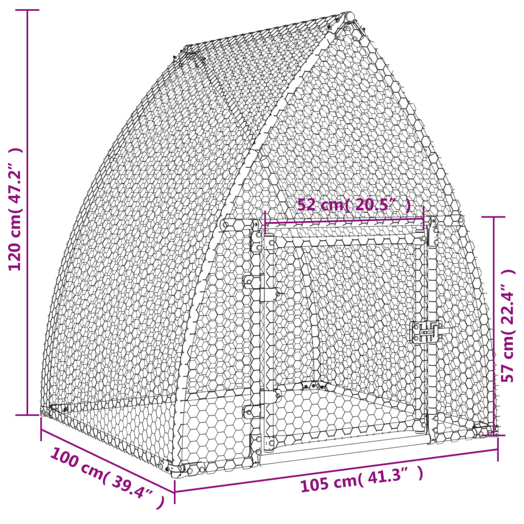 Kippenhok 100x105x120 cm gegalvaniseerd staal zilverkleurig