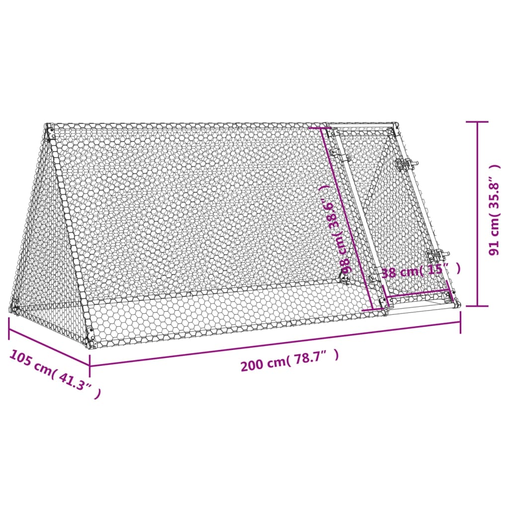 Kippenhok 200x105x91 cm gegalvaniseerd staal zilverkleurig