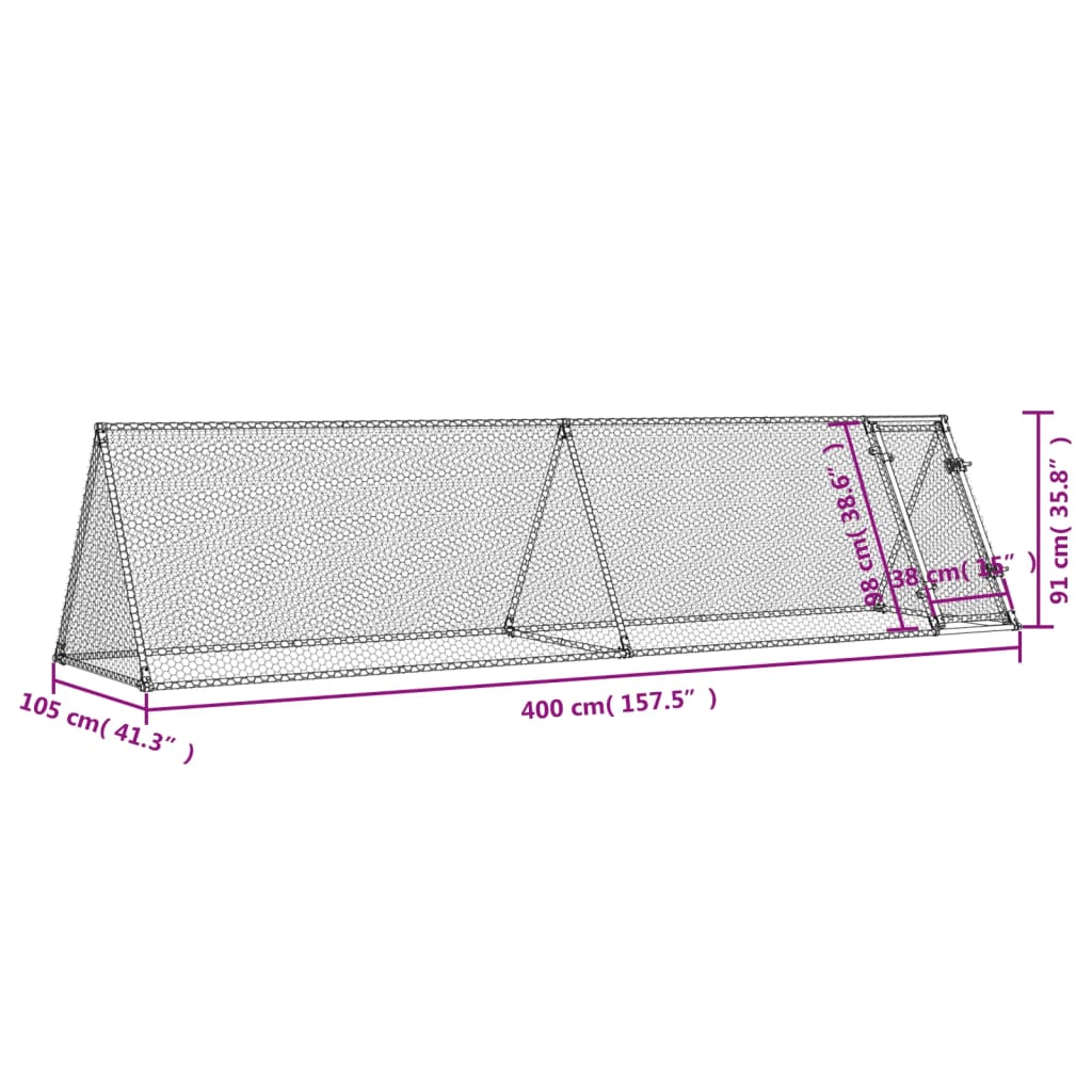 Kippenhok 400x105x91 cm gegalvaniseerd staal zilverkleurig