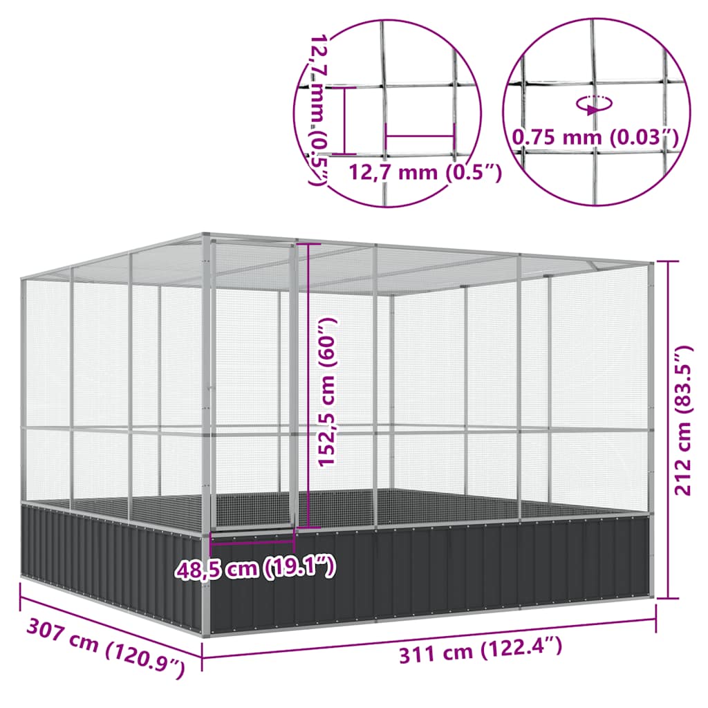 Volière 311x307x212 cm staal zilverkleurig