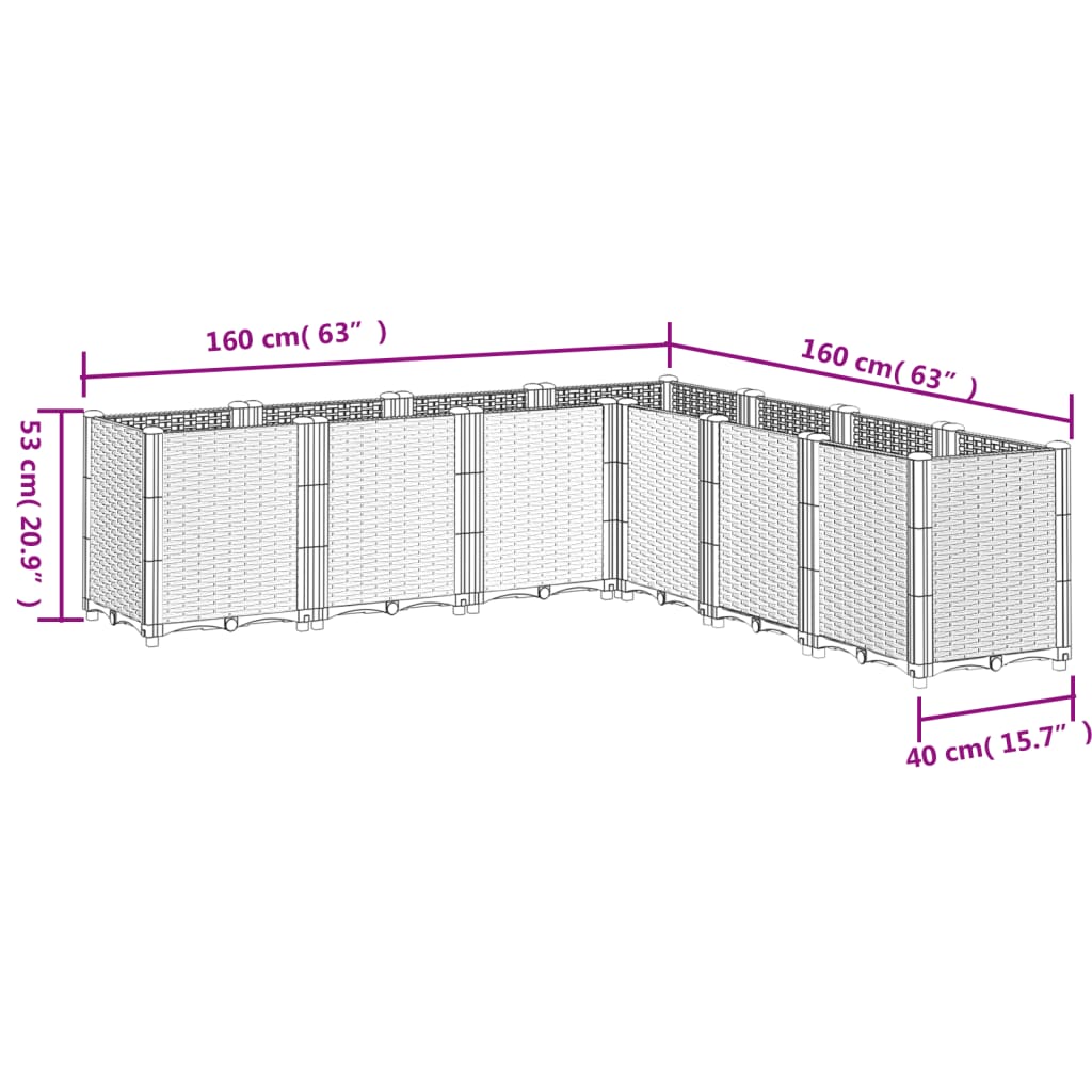 Plantenbak 160x160x53 cm polypropeen lichtgrijs - AllerleiShop