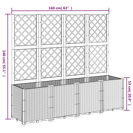 Plantenbak met latwerk 160x40x140 cm polypropeen grijs - AllerleiShop