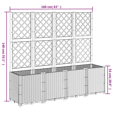 Plantenbak met latwerk 160x40x140 cm polypropeen lichtgrijs - AllerleiShop