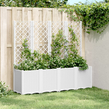 Plantenbak met latwerk 160x40x140 cm polypropeen wit - AllerleiShop