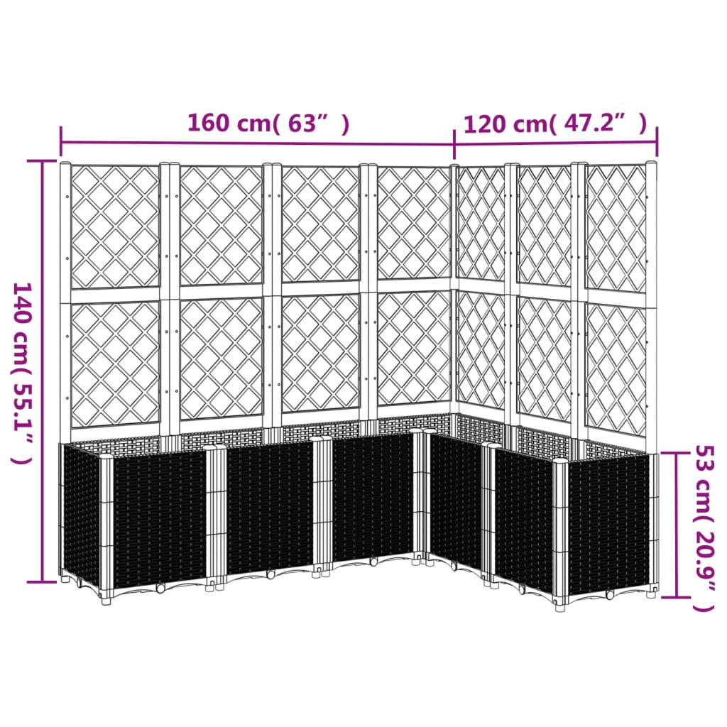 Plantenbak met latwerk 160x120x140 cm polypropeen grijs - AllerleiShop