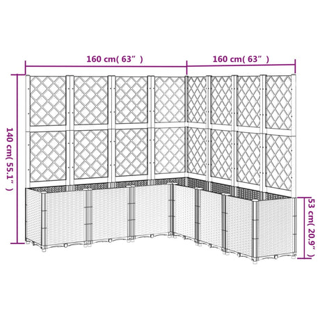 Plantenbak met latwerk 160x160x140 cm polypropeen grijs - AllerleiShop