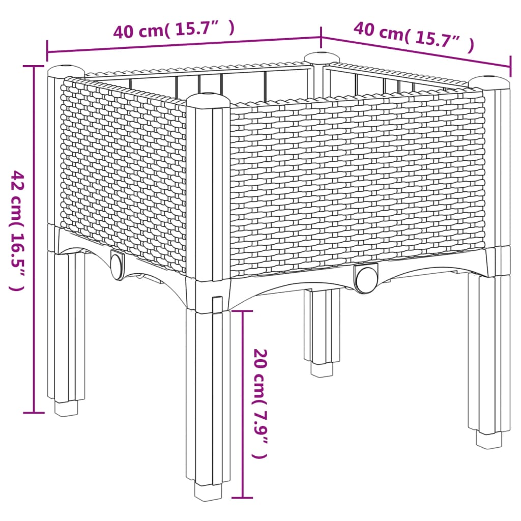 Plantenbak met poten 40x40x42 cm polypropeen grijs - AllerleiShop