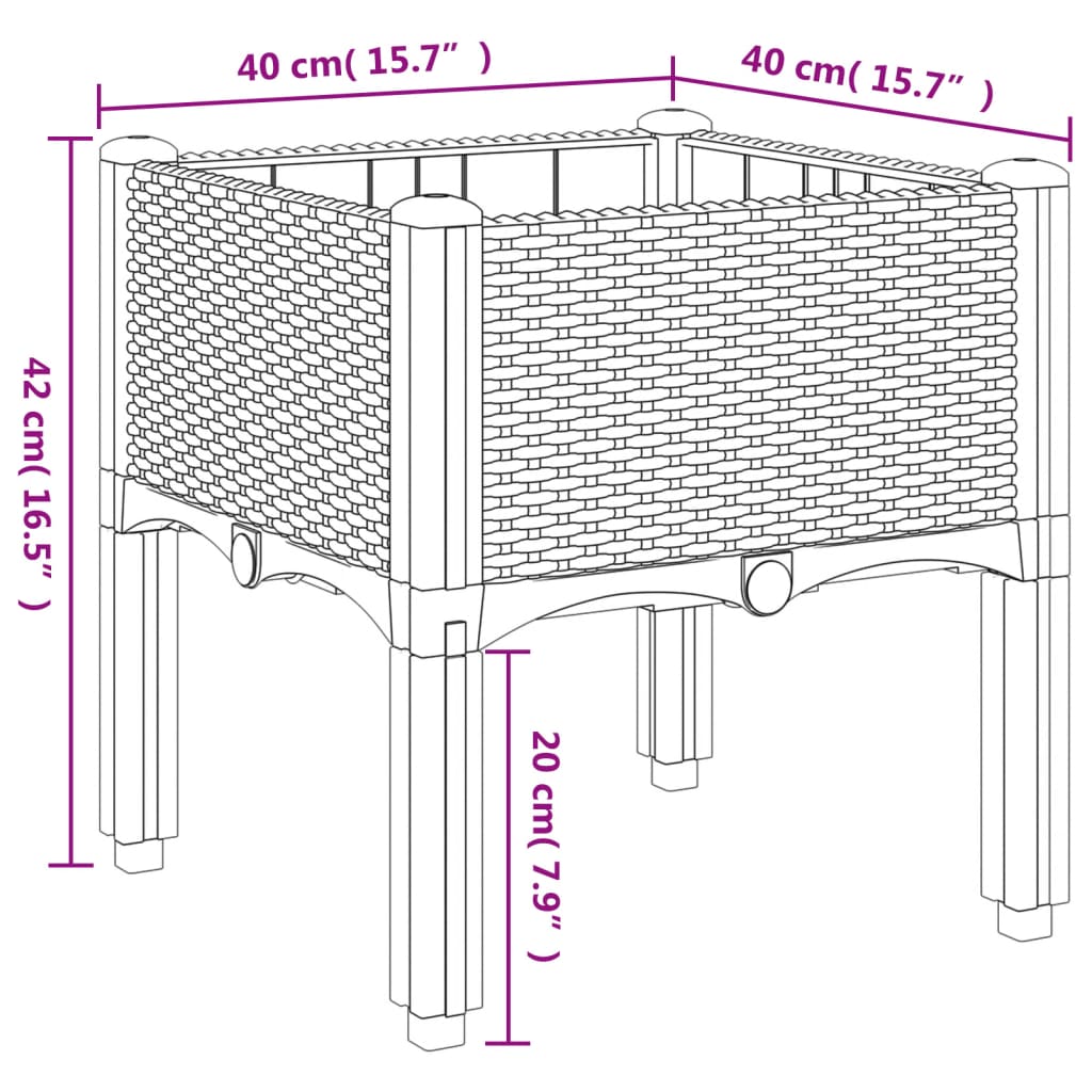 Plantenbak met poten 40x40x42 cm polypropeen wit - AllerleiShop