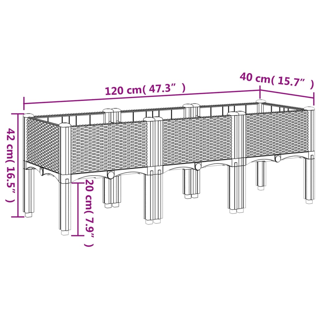 Plantenbak met poten 120x40x42 cm polypropeen grijs - AllerleiShop