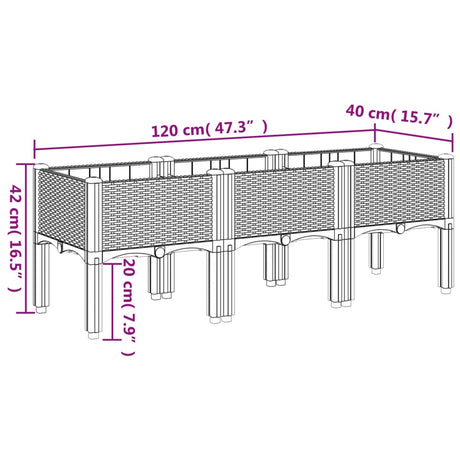 Plantenbak met poten 120x40x42 cm polypropeen grijs - AllerleiShop