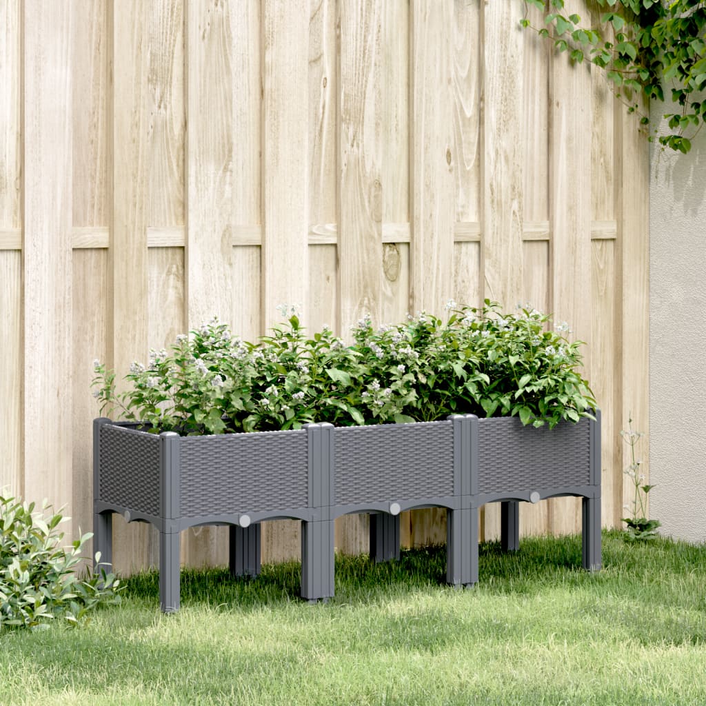 Plantenbak met poten 120x40x42 cm polypropeen grijs - AllerleiShop