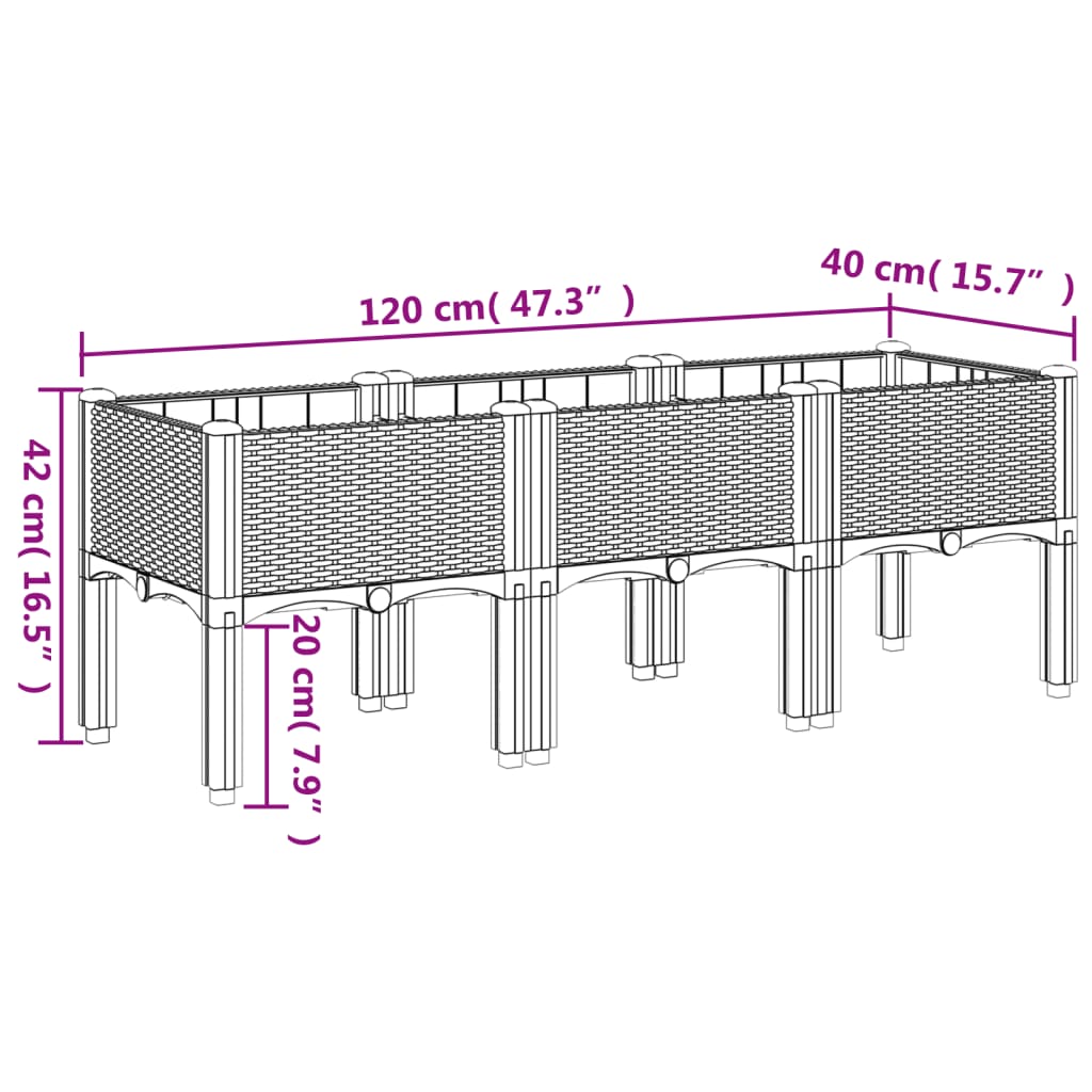 Plantenbak met poten 120x40x42 cm polypropeen zwart - AllerleiShop