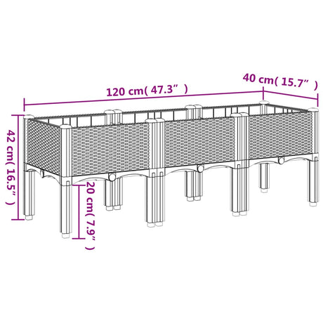 Plantenbak met poten 120x40x42 cm polypropeen zwart - AllerleiShop