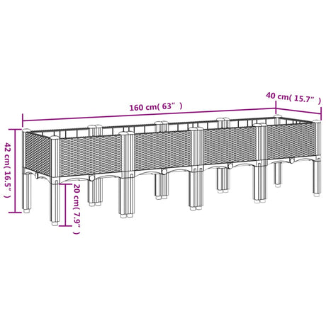 Plantenbak met poten 160x40x42 cm polypropeen wit - AllerleiShop