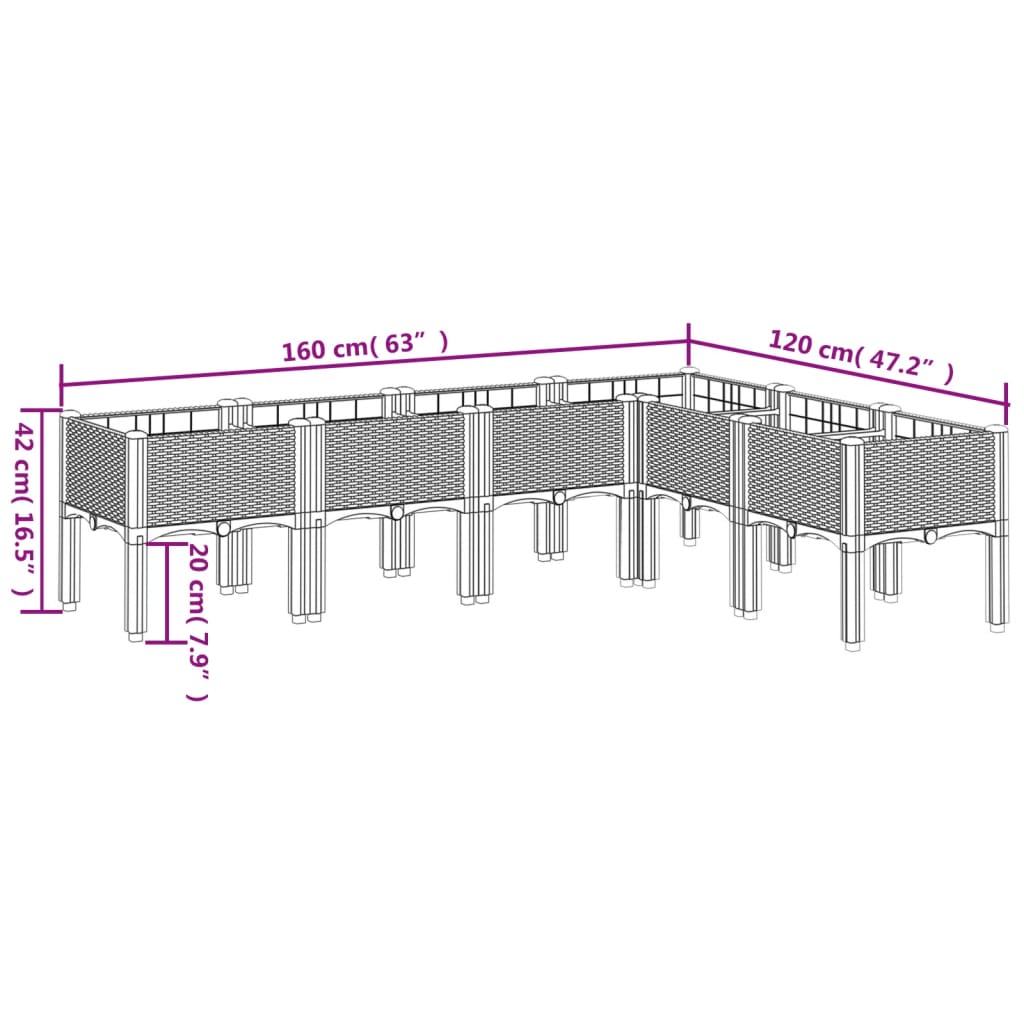 Plantenbak met poten 160x120x42 cm polypropeen grijs - AllerleiShop