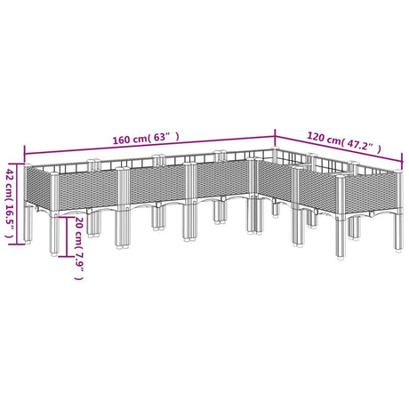 Plantenbak met poten 160x120x42 cm polypropeen grijs - AllerleiShop