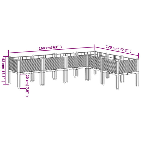 Plantenbak met poten 160x120x42 cm polypropeen lichtgrijs - AllerleiShop