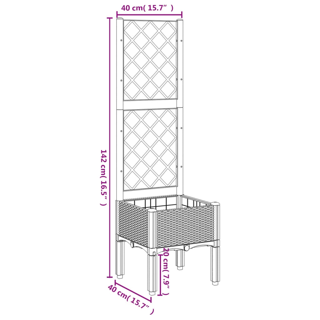 Plantenbak met latwerk 40x40x142 cm polypropeen grijs - AllerleiShop