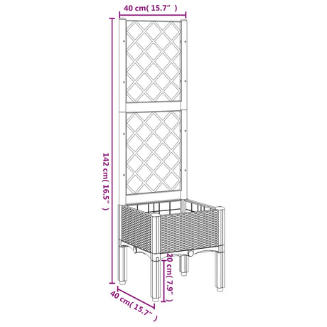 Plantenbak met latwerk 40x40x142 cm polypropeen lichtgrijs - AllerleiShop