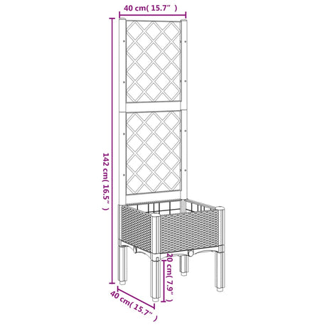 Plantenbak met latwerk 40x40x142 cm polypropeen wit - AllerleiShop