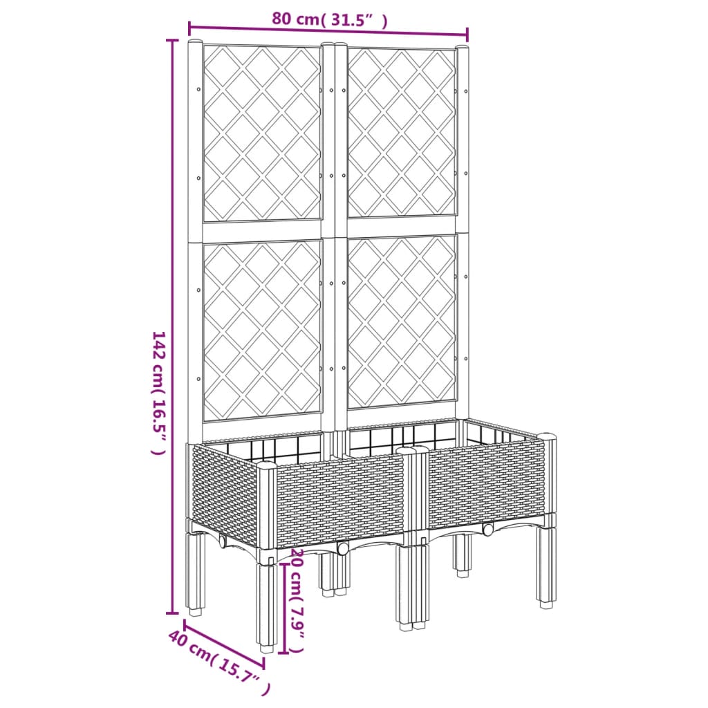 Plantenbak met latwerk 80x40x142 cm polypropeen grijs - AllerleiShop