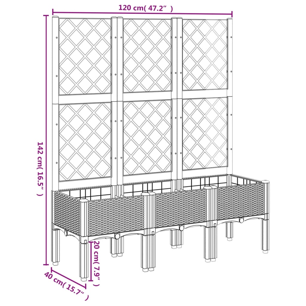 Plantenbak met latwerk 120x40x142 cm polypropeen grijs - AllerleiShop