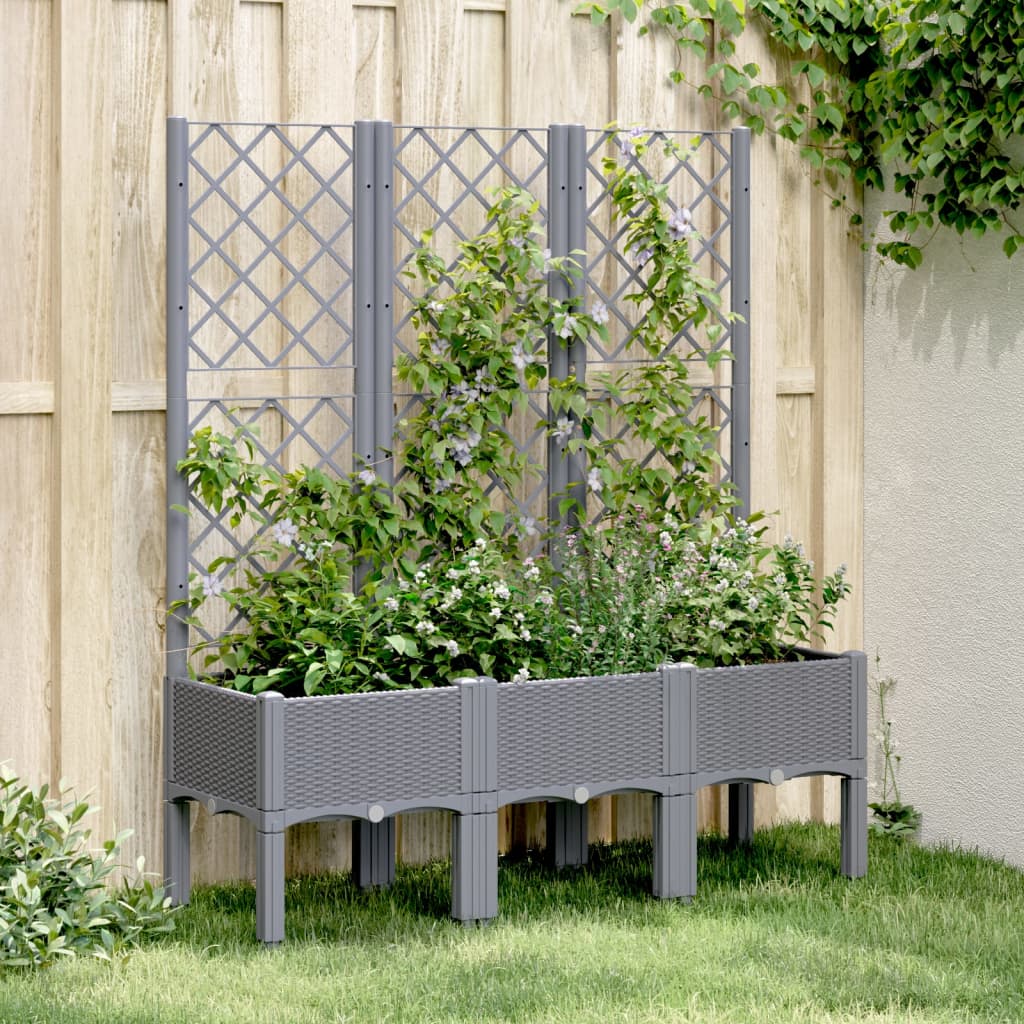 Plantenbak met latwerk 120x40x142 cm polypropeen grijs - AllerleiShop