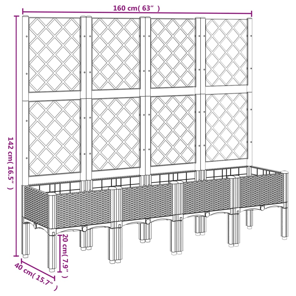 Plantenbak met latwerk 160x40x142 cm polypropeen lichtgrijs - AllerleiShop