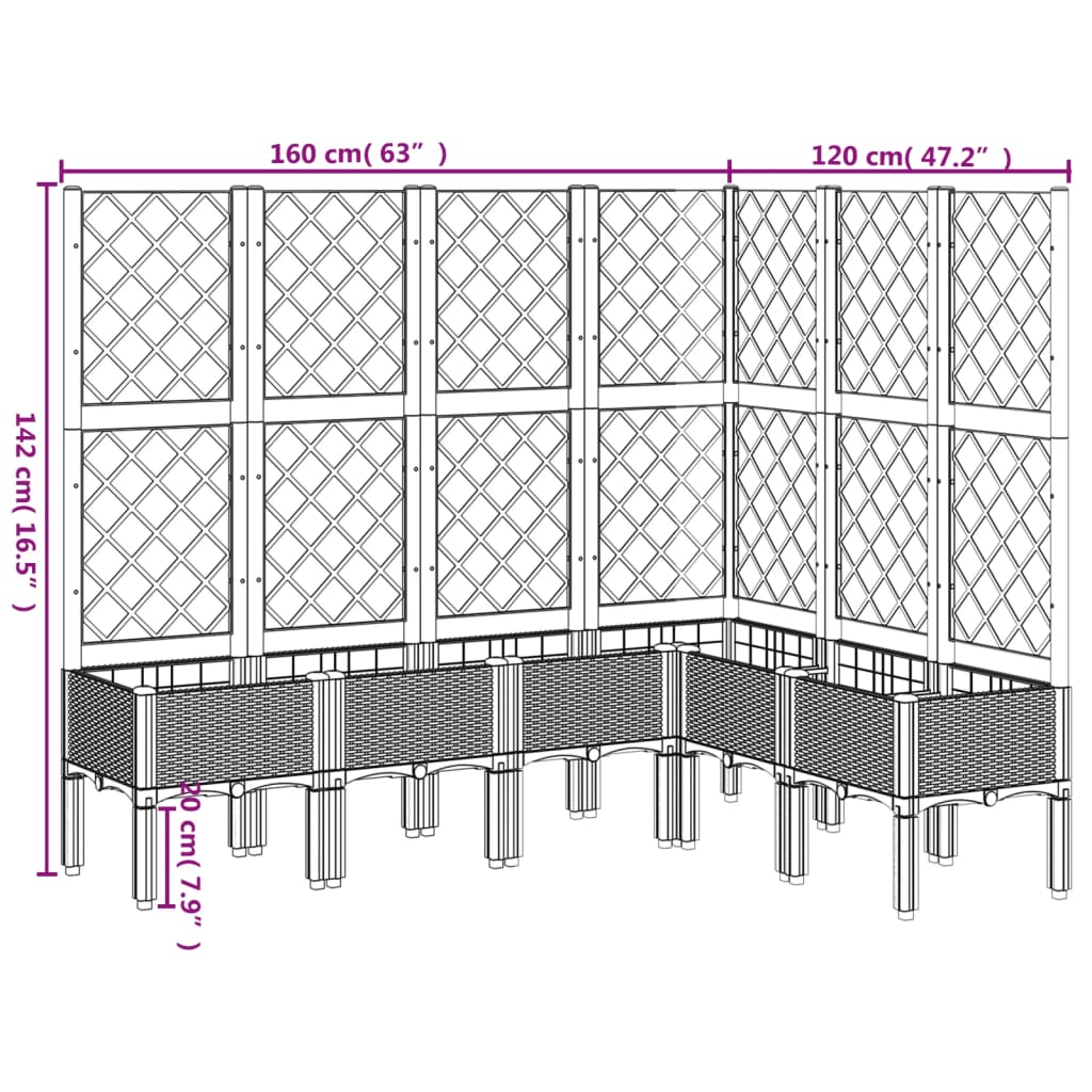 Plantenbak met latwerk 160x120x142 cm polypropeen lichtgrijs - AllerleiShop