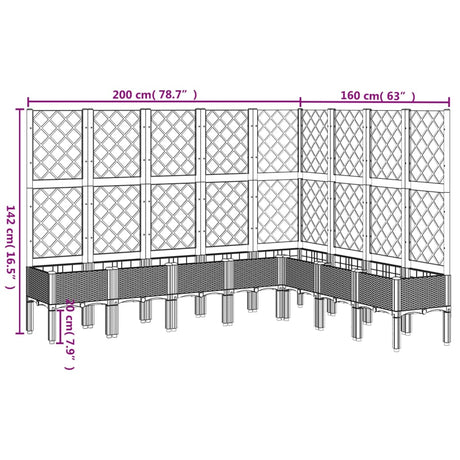 Plantenbak met latwerk 200x160x142 cm polypropeen grijs - AllerleiShop