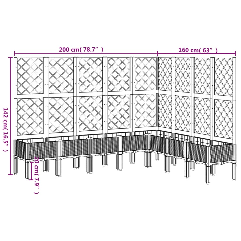 Plantenbak met latwerk 200x160x142 cm polypropeen lichtgrijs - AllerleiShop