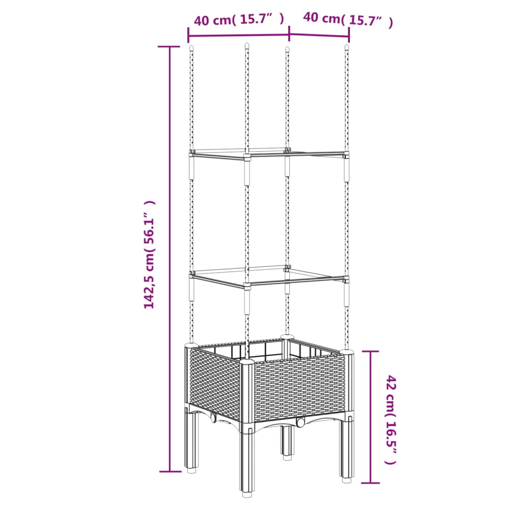 Plantenbak met latwerk 40x40x142,5 cm polypropeen grijs - AllerleiShop