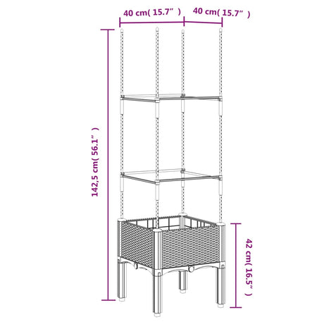 Plantenbak met latwerk 40x40x142,5 cm polypropeen grijs - AllerleiShop