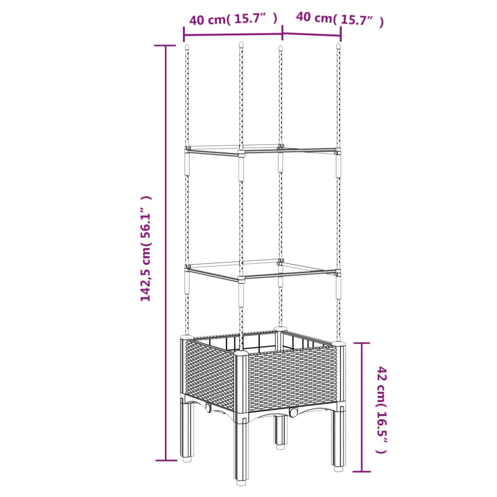 Plantenbak met latwerk 40x40x142,5 cm polypropeen lichtgrijs - AllerleiShop