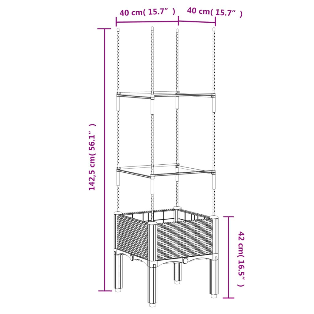 Plantenbak met latwerk 40x40x142,5 cm polypropeen zwart - AllerleiShop