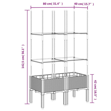 Plantenbak met latwerk 80x40x142,5 cm polypropeen grijs - AllerleiShop