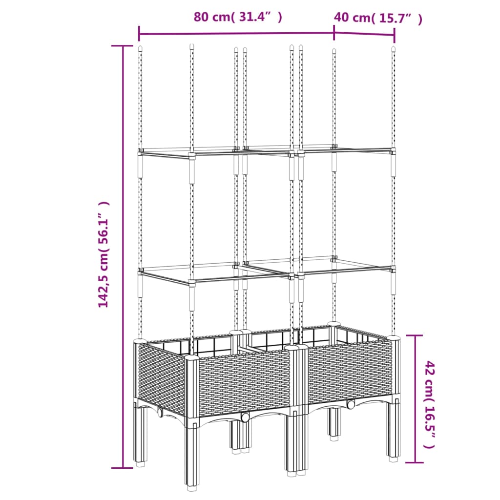 Plantenbak met latwerk 80x40x142,5 cm polypropeen lichtgrijs - AllerleiShop