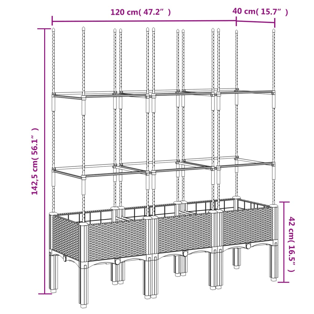 Plantenbak met latwerk 120x40x142,5 cm polypropeen grijs - AllerleiShop