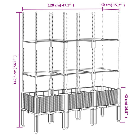 Plantenbak met latwerk 120x40x142,5 cm polypropeen grijs - AllerleiShop