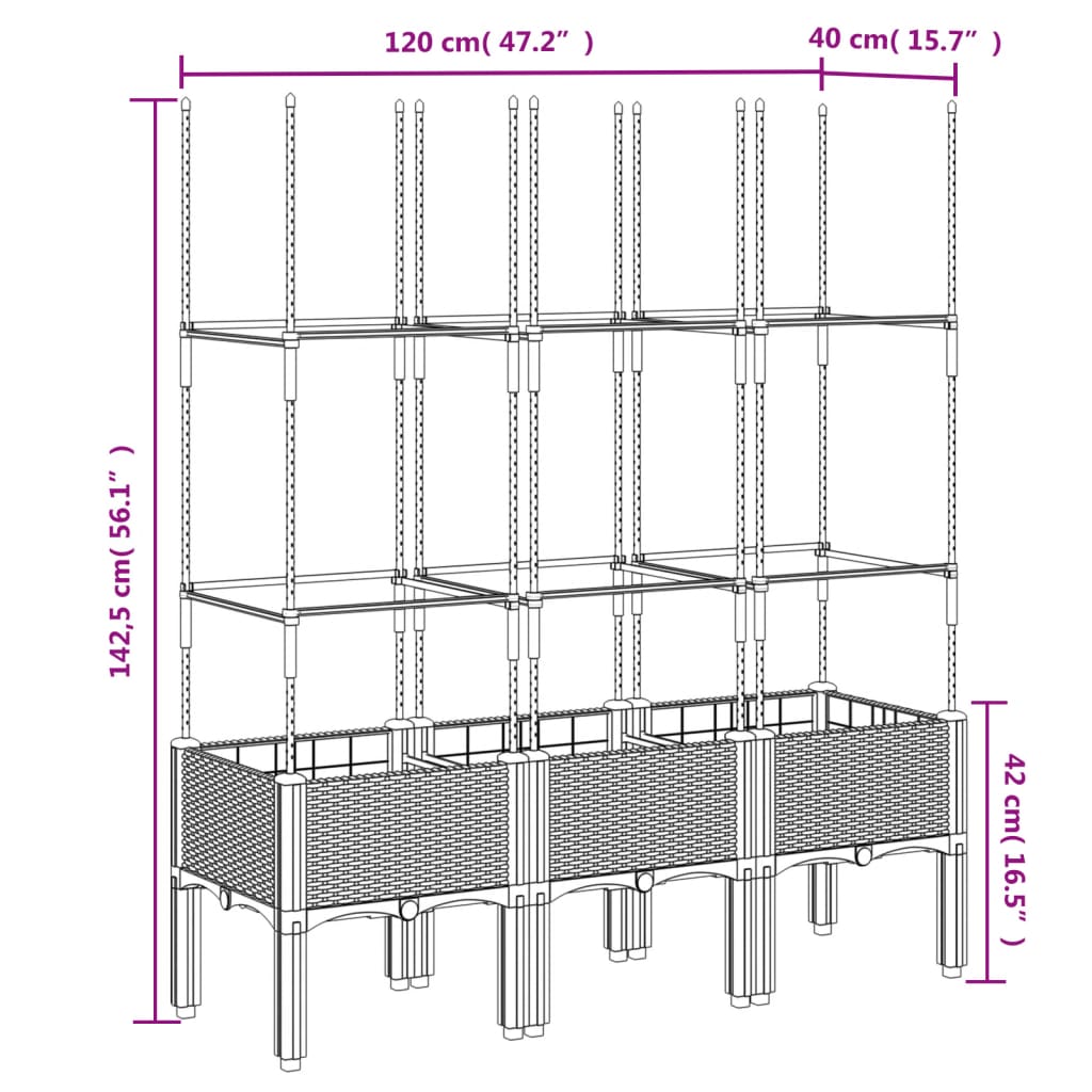 Plantenbak met latwerk 120x40x142,5 cm polypropeen lichtgrijs - AllerleiShop