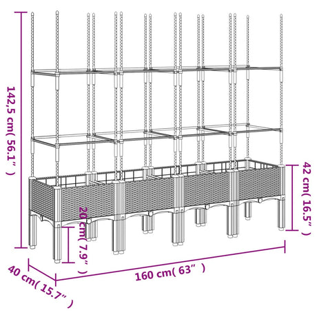 Plantenbak met latwerk 160x40x142,5 cm polypropeen zwart - AllerleiShop