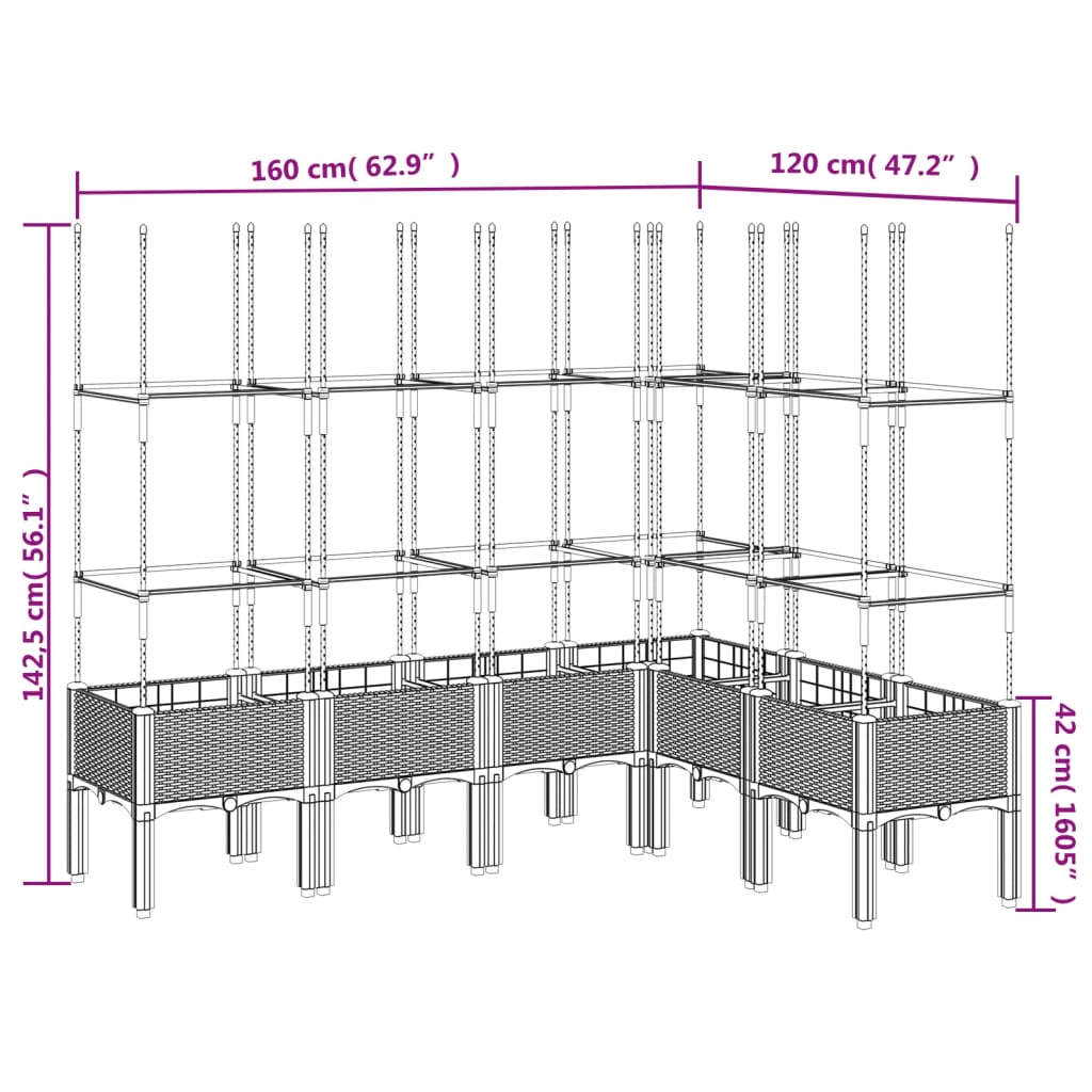 Plantenbak met latwerk 160x120x142,5 cm polypropeen grijs - AllerleiShop