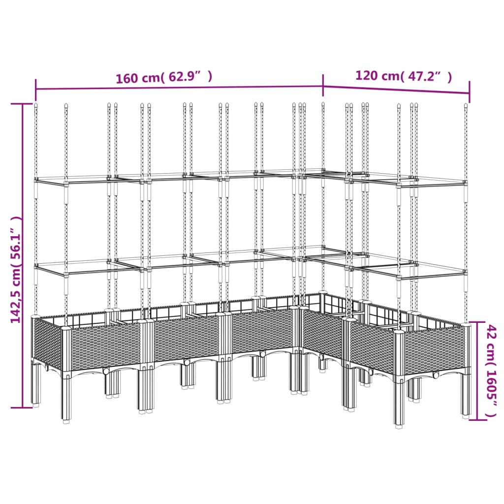 Plantenbak met latwerk 160x120x142,5 cm polypropeen lichtgrijs - AllerleiShop