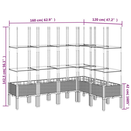 Plantenbak met latwerk 160x120x142,5 cm polypropeen lichtgrijs - AllerleiShop