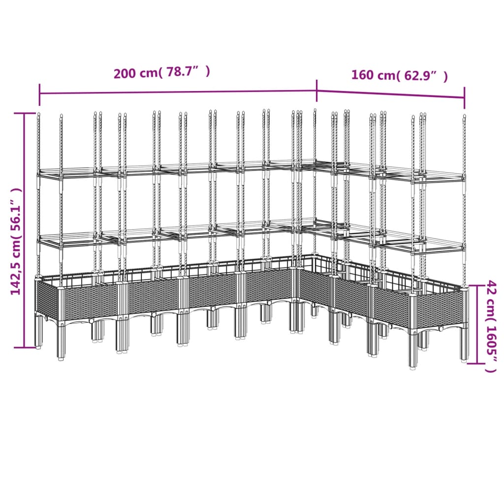 Plantenbak met latwerk 200x160x142,5 cm polypropeen bruin - AllerleiShop