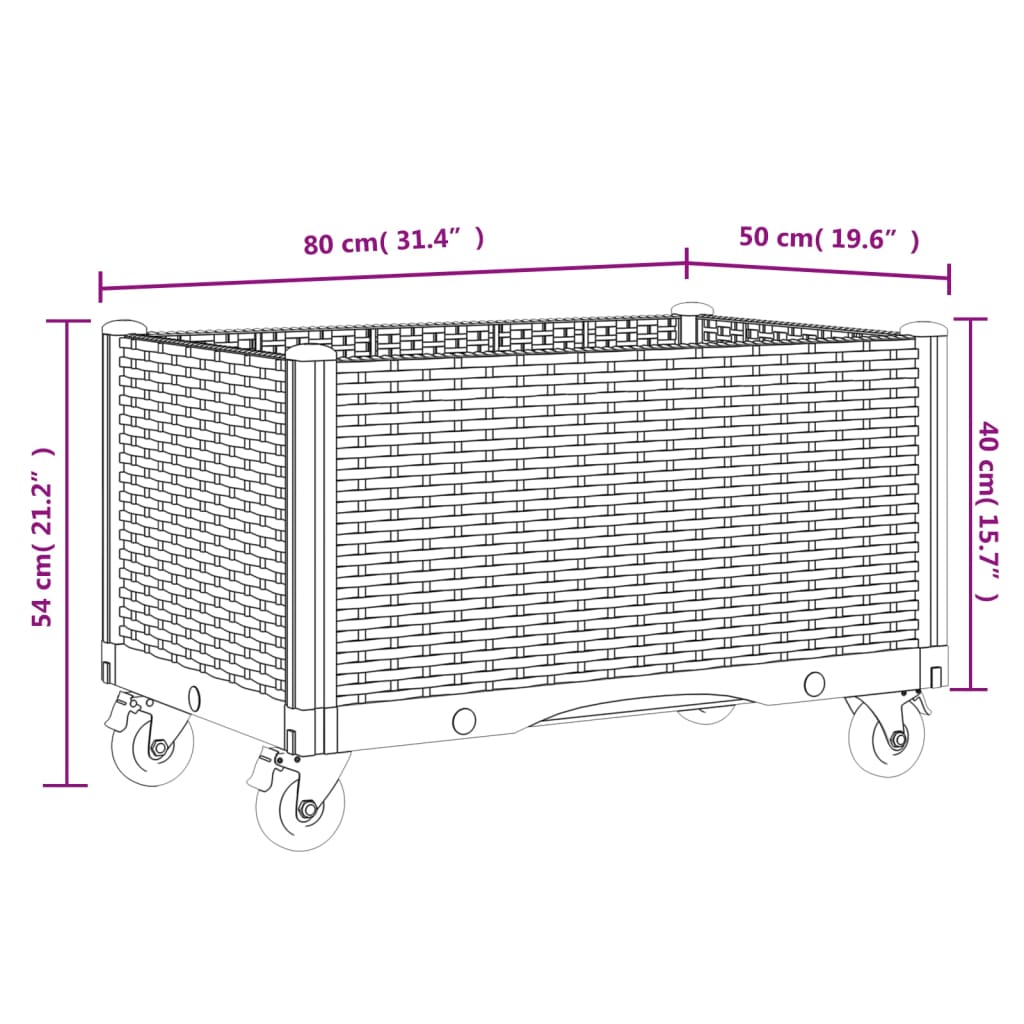 Plantenbak met wielen 80x50x54 cm polypropeen grijs - AllerleiShop