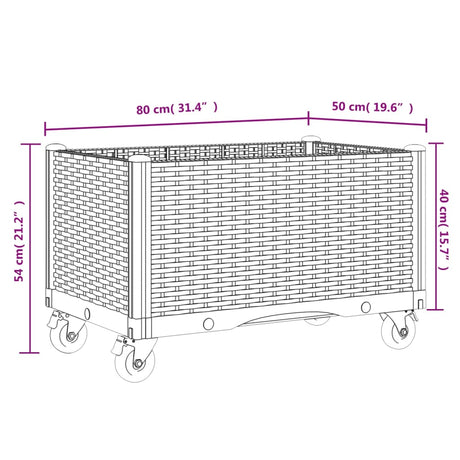 Plantenbak met wielen 80x50x54 cm polypropeen grijs - AllerleiShop