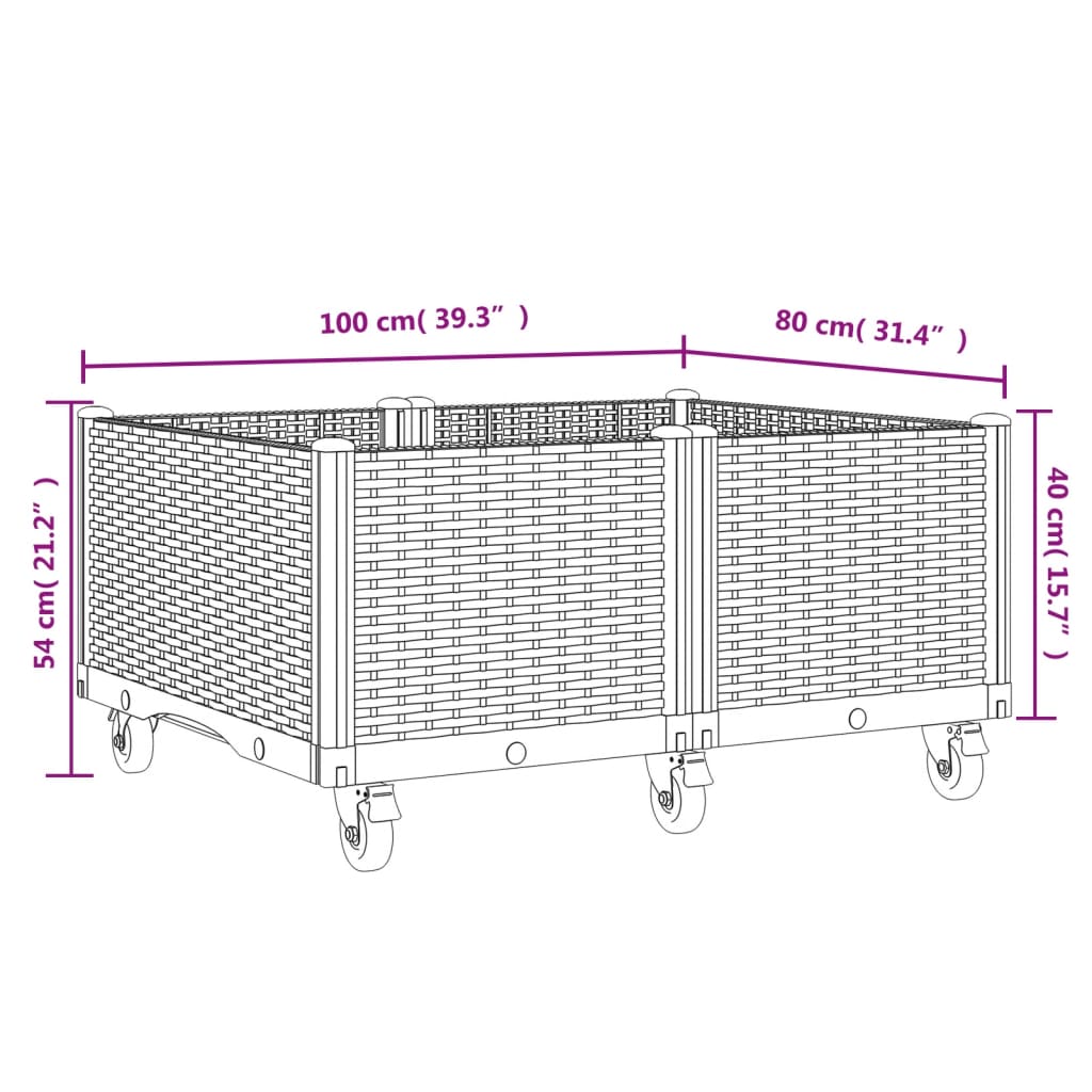 Plantenbak met wielen 100x80x54 cm polypropeen grijs - AllerleiShop