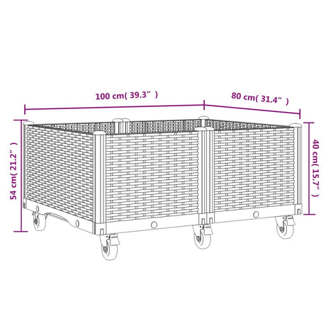 Plantenbak met wielen 100x80x54 cm polypropeen grijs - AllerleiShop